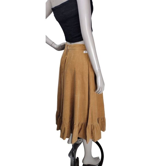 Vintage 70s Corduroy High-Waist Boho Western Equestrian Full Tiered Midi Skirt - Picture 5 of 11